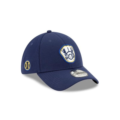 Blue Milwaukee Brewers Hat - New Era MLB Batting Practice 39THIRTY Stretch Fit Caps USA9786014